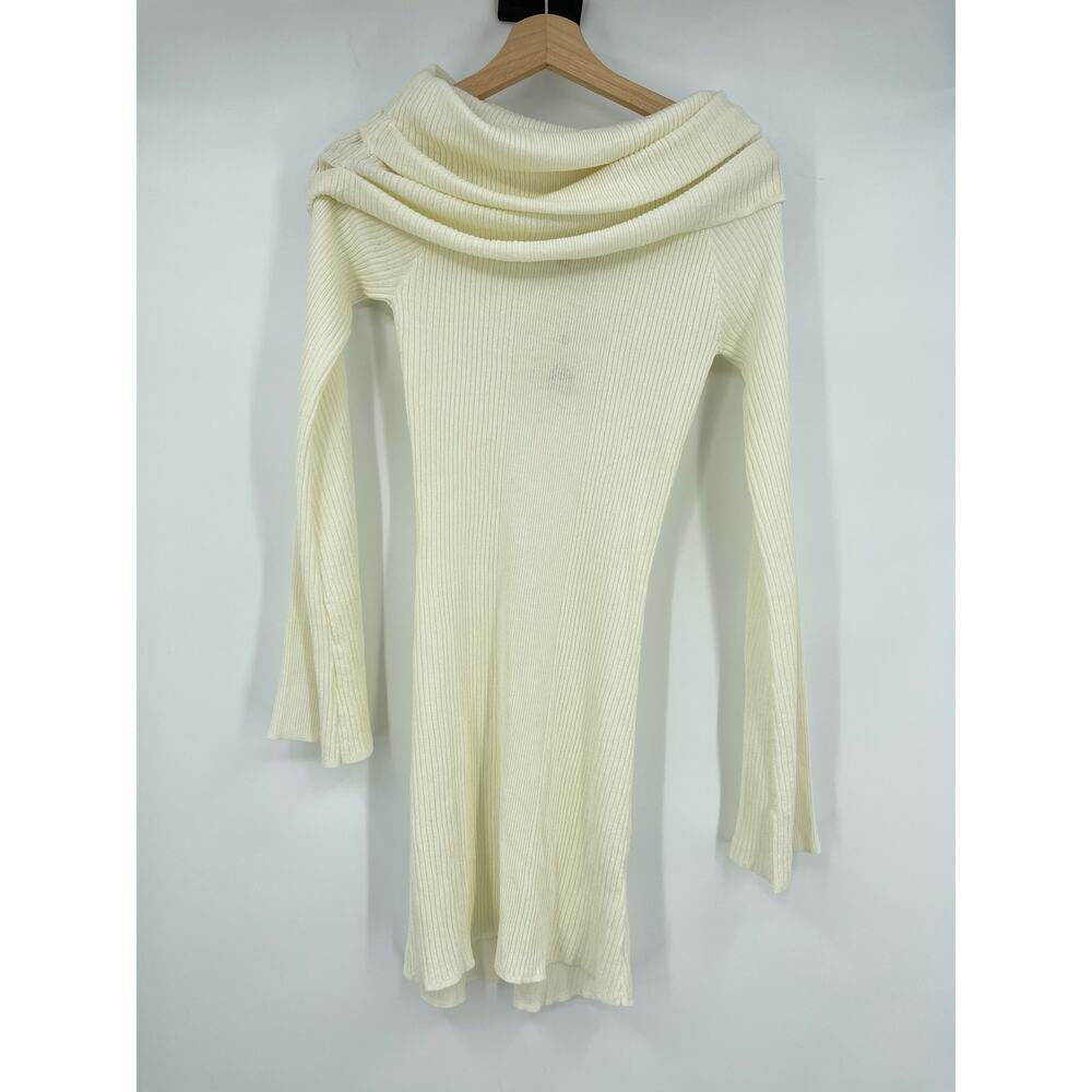 SER.O.YA | NWT Galli Mini Dress in Eggshell Ivory Folded Off Shoulder Knit M - Picture 3 of 12